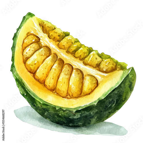 Jackfruit Slice, watercolor painting vector, isolated on a white background.