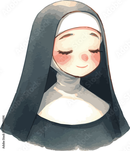 Vector watercollor painted illustration of a nun