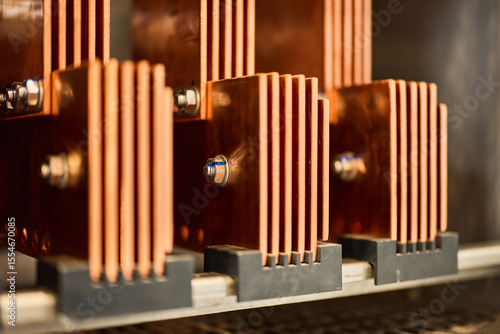 Tableau sur toile Close-Up of Copper Bus Bar Components in Electrical Equipment
