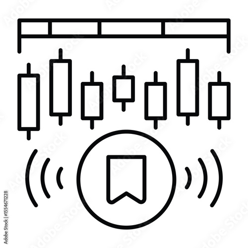 Network data with marker thin line icon, neural dataset concept. Vector graphics. Pump and dump token with mark sign on white background, style mobile or design.