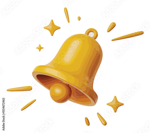 shiny golden bell with sparkles on white background – festive 3d illustration for celebration, holiday, decoration, and sound themes