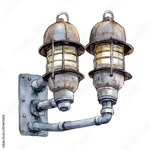 watercolor of Industrial Lights, vector, isolated on a white background.
