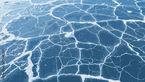 Cracked ice on frozen lake