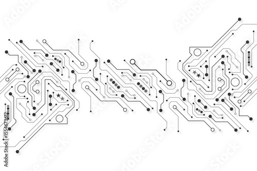Circuit Board Technology Electronic Scheme Pattern Abstract Background. PCB Trace Black And White Engineering Data Communication Concept Vector.