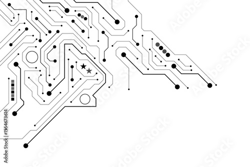 Circuit Board Technology Electronic Scheme Pattern Abstract Background. PCB Trace Black And White Engineering Data Communication Concept Vector.