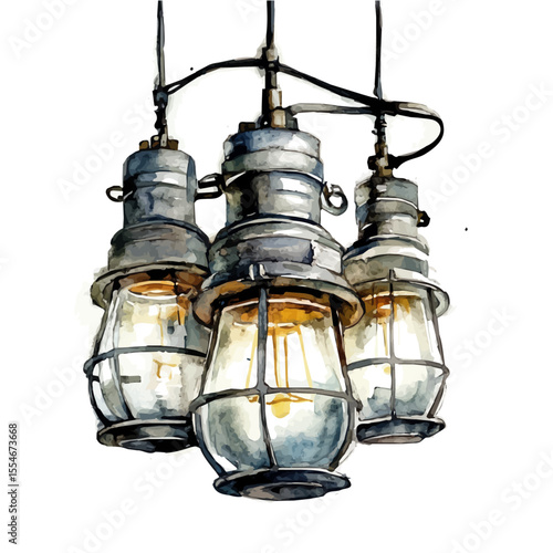 Industrial Lights, watercolor illustration vector, isolated on a white background.