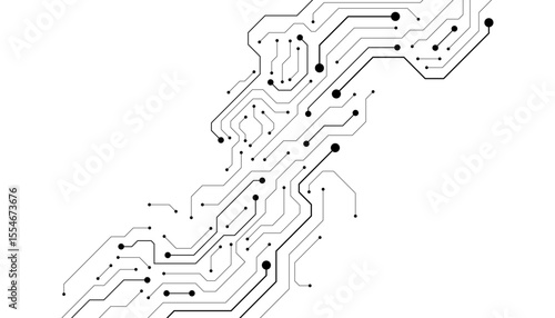 Circuit Board Technology Electronic Scheme Pattern Abstract Background. PCB Trace Black And White Engineering Data Communication Concept Vector.