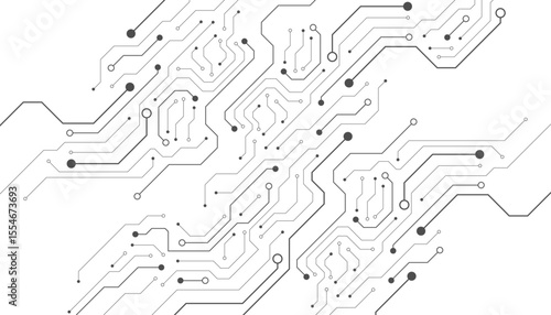 Electronic circuit with empty space on white background. Dots and lines connection circuit design
