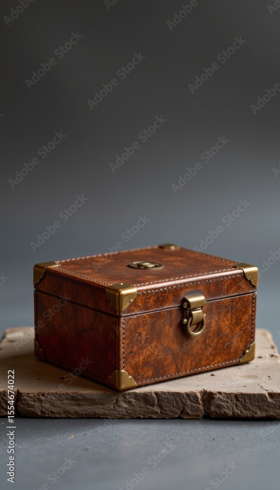 Obraz premium An old wooden chest sits on the table as a rustic vintage box