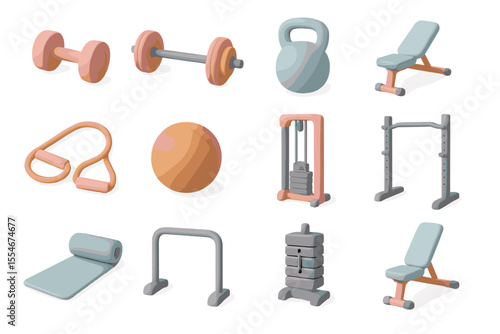 Colorful set of gym equipment for fitness and exercise enthusiasts