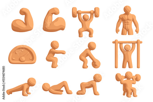 Fitness icons illustrating various workout activities and exercises