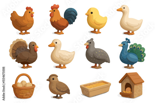 Colorful clay farm animals and accessories with chickens, ducks, and more