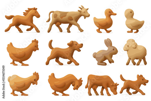 Adorable clay animal figurines including horse, cow, duck, and rabbit