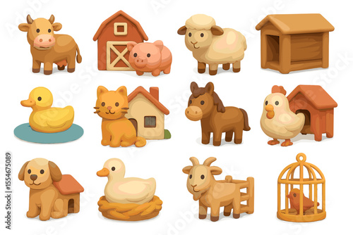 Adorable farm animal toys: cow, sheep, pig, horse, and more