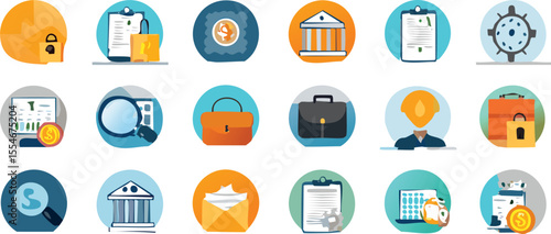 Vector icon set covering HR, finance, legal, marketing, customer service, security and project management. Consistent style, perfect for presentations and infographics.