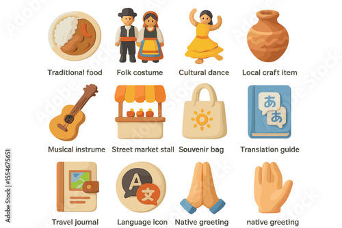 Traditional hispanic culture icons featuring dance, food, crafts, and more