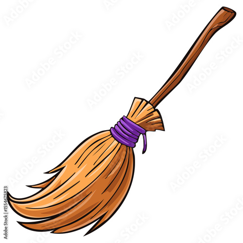 Witch broomstick clipart cartoon illustration, isolated
