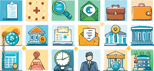 Vector icon set covering HR, finance, legal, marketing, customer service, security and project management. Consistent style, perfect for presentations and infographics.