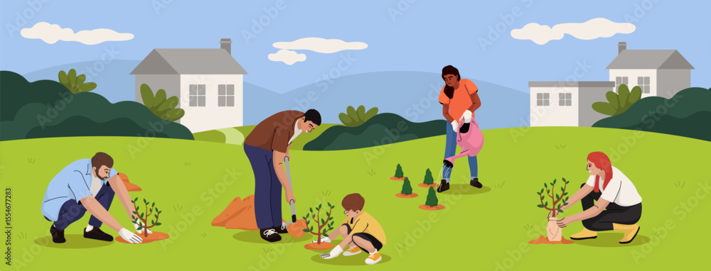 Naklejka premium People Planting Trees