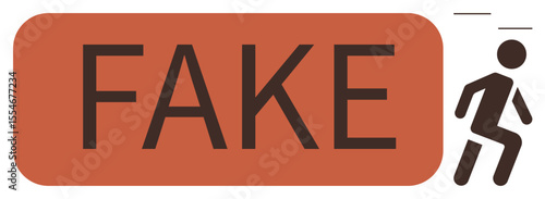 Bold FAKE text paired with a running figure signifies rejection, evasion, or escape from deceit or misinformation. Ideal for honesty, critical thinking, media literacy, awareness, alertness