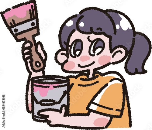 ペンキを持った女の子のイラスト