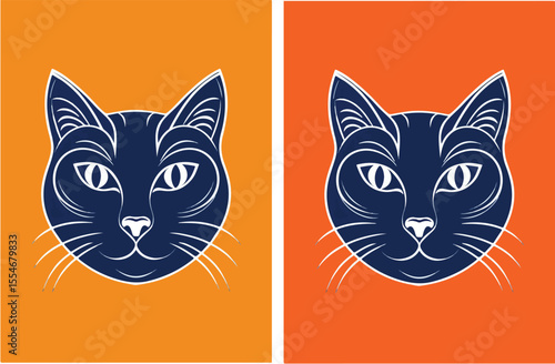 Minimalist Cat Face Line Art Illustration on variant Background Art.eps
