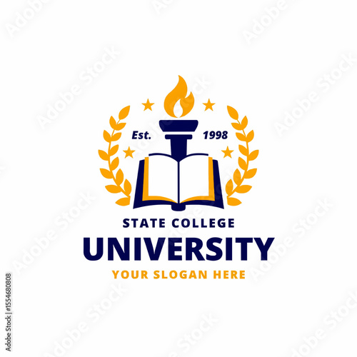a state college university logo with torch and book