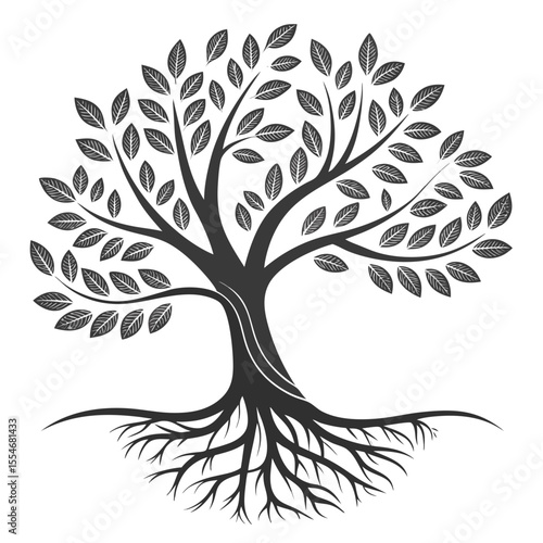 Elegant vector illustration of a tree with leaves and roots representing growth and nature