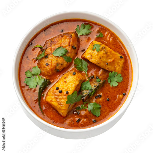 Top View Fish Curry PNG – Spicy Indian Seafood Isolated on White Background

