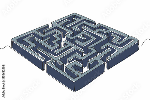 Continuous one line drawing wall labyrinth with several entrances and exits. Full of twists and turns. Calm the mind to find solution. World Labyrinth Day. Single line draw design vector illustration