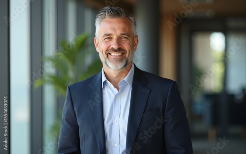 smiling mid aged business man executive standing in office, mature confident professional manager, confident businessman investor looking at camera, portrait. High quality