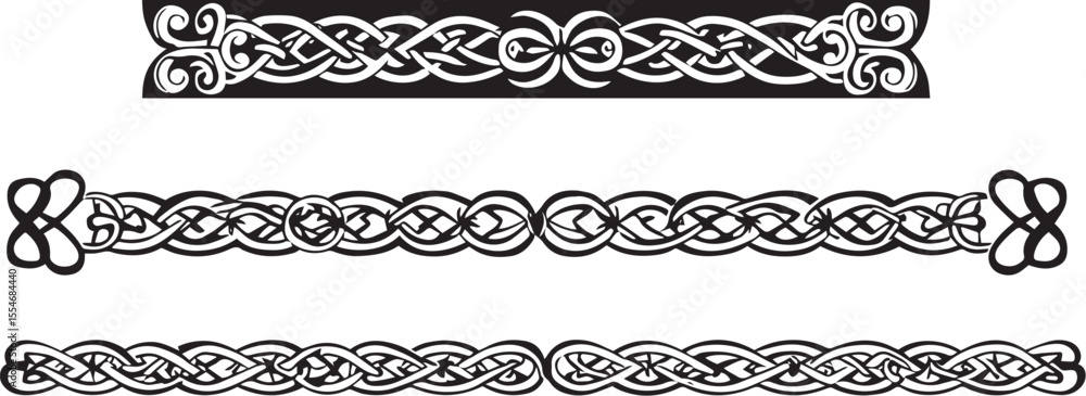 Fototapeta premium A set of decorative patterned borders, lines, and stripes. Hand drawn vector illustration 