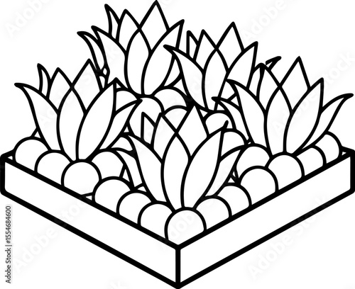 Flowerbeds black outline vector and illustration, coloring book page