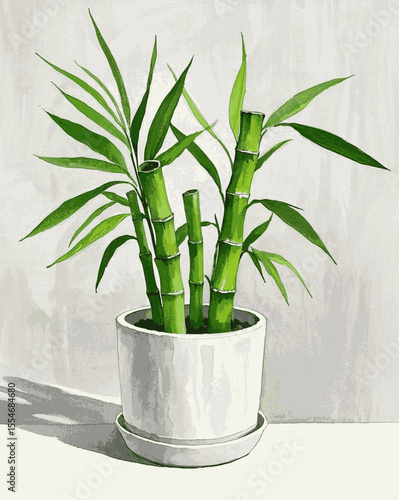 Harmony in Vertical Strokes Auspicious plants Lucky Bamboo isolated watercolor vector illustration svg