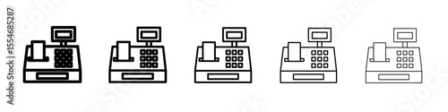 Cash register icon flat simple outline logo