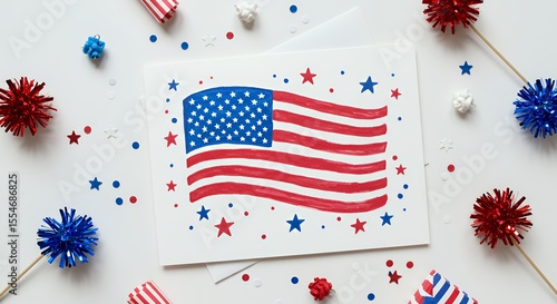 American Flag Drawing and Party Decorations for Celebration Concept