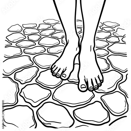 Barefoot on Natural Stone Floor, Simple Living and Earth Connection
