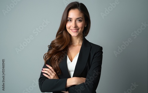 Attractive young business woman with arms crossed. High quality