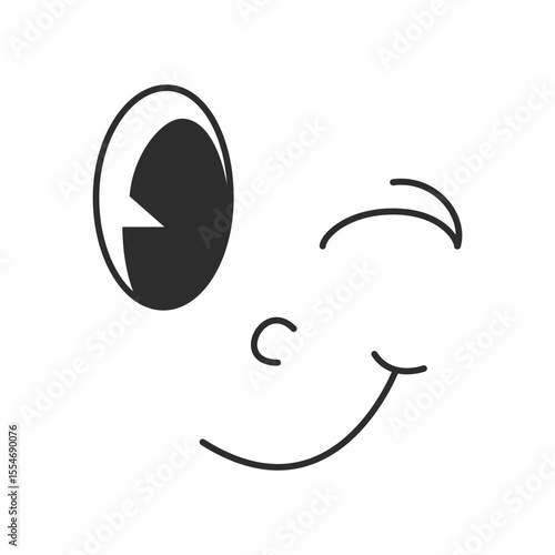 Comic winking face, cartoon retro character of 70s.