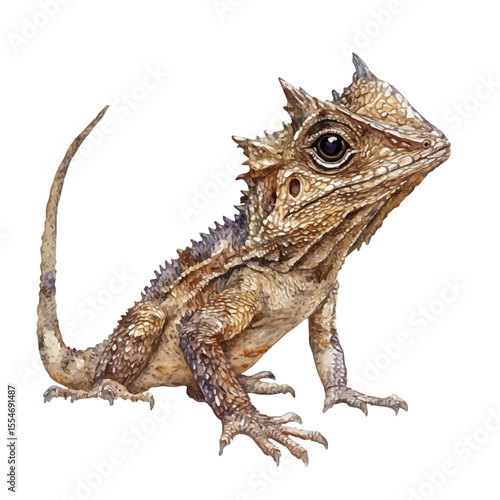 watercolor of Horned Lizard, vector, isolated on a white background.
