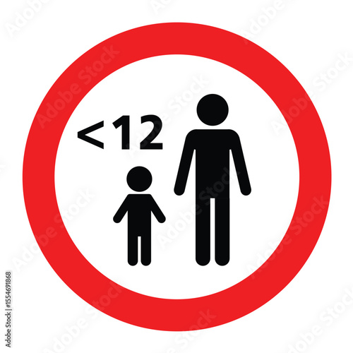 Children under 12 must be accompanied by an adult sign. Adult supervision required for children under 12 sign in white and red colors combination