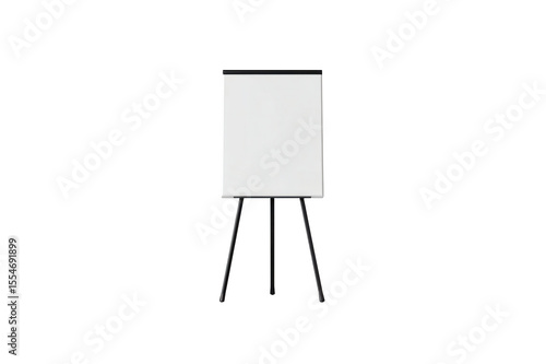 White presentation board on a black metal tripod stand centered on a dark background ready to isolate
