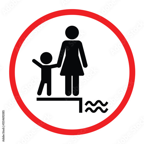 Children must be accompanied by an adult in the swimming pool area for safety. Supervision required sign in red and white colors