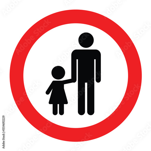 Children must be accompanied by an adult sign. Supervising children warning sign with white and red colors combination