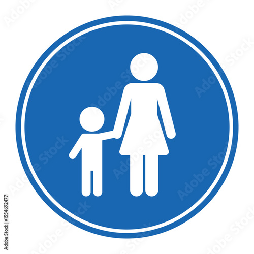 Children must be accompanied by an adult sign. Children supervision warning sign with blue background and white slash