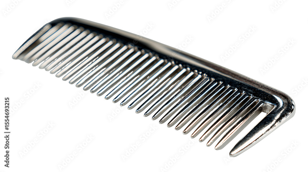 A glossy metal comb, white background --ar 16:9 A glossy metal comb, white background --ar 16:9