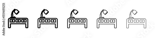 Desk with lamp icon flat simple outline logo