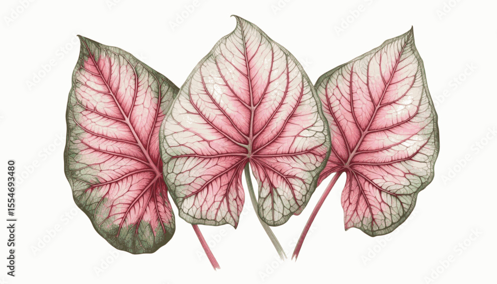 Obraz premium Pink Fortune Wash Auspicious plants Caladium pink isolated watercolor vector illustration svg