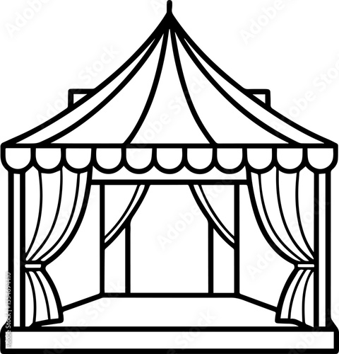 Circus stage black outline vector and illustration, coloring book page