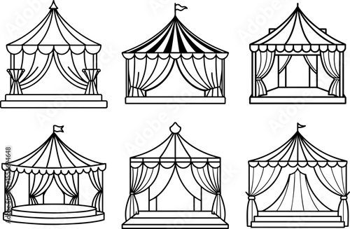 Set of Circus stage black outline vector and illustration, coloring book page